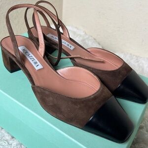 Aquazurra Suede Leather Trim Embellishment Slingback Pumps Size: 6.5 | IT 36.5